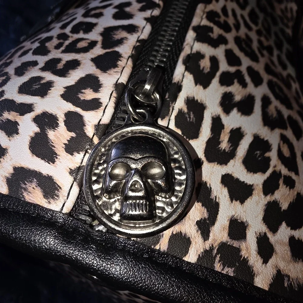 Ed Hardy Duffel Bag Cheetah Print Rhinestone Heart Love Skull Zipper Rare Htf